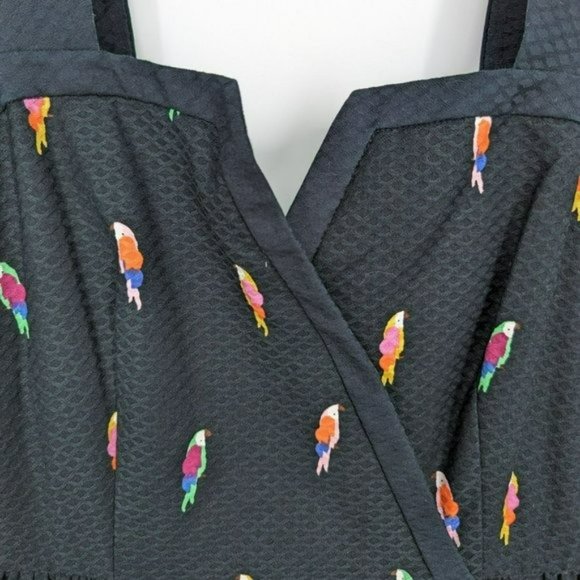 Kate Spade Flock Party Dress 0 Black Parrot Jacquard Fit N Flare Mock Wrap Mini - Picture 5 of 15